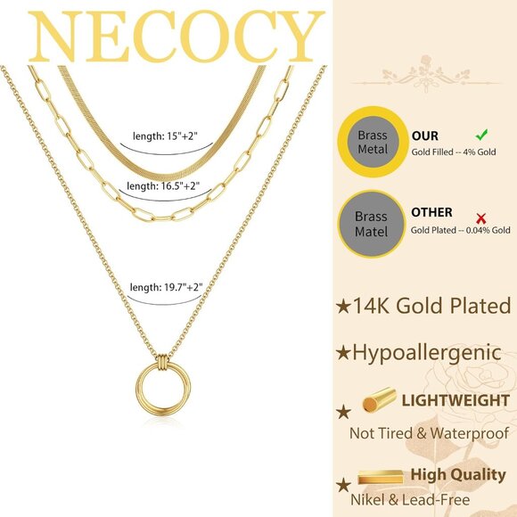 Christmas gift gold Style 15 plated layered necklaces women dainty choker set - Picture 5 of 7